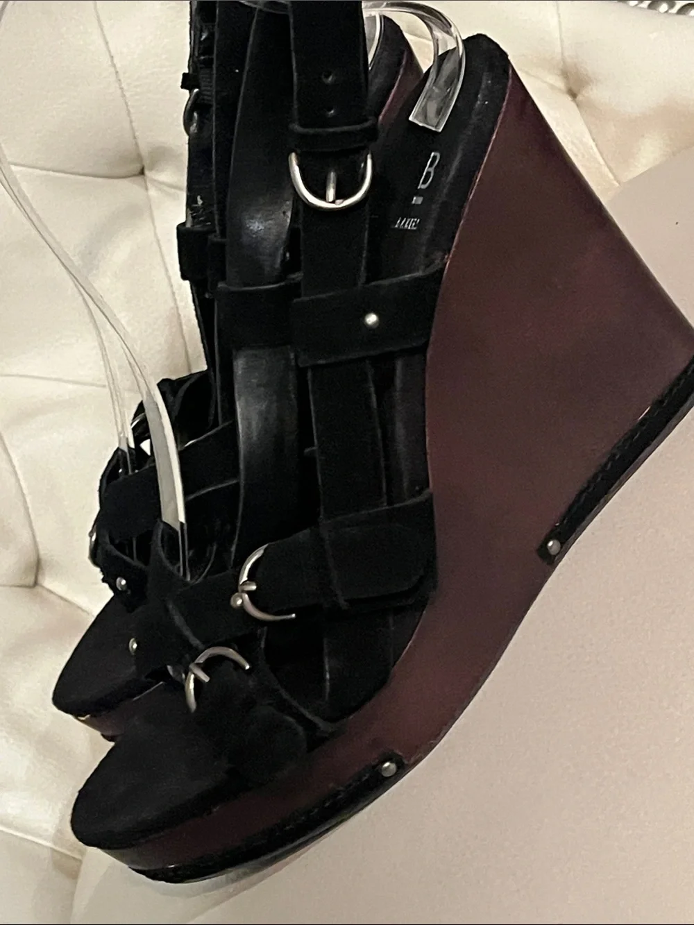 Bakers Black Suede Platform Wedge Sandals
